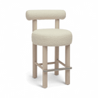 Tabouret de bar Arch en bois massif et boucle blanc cassé
