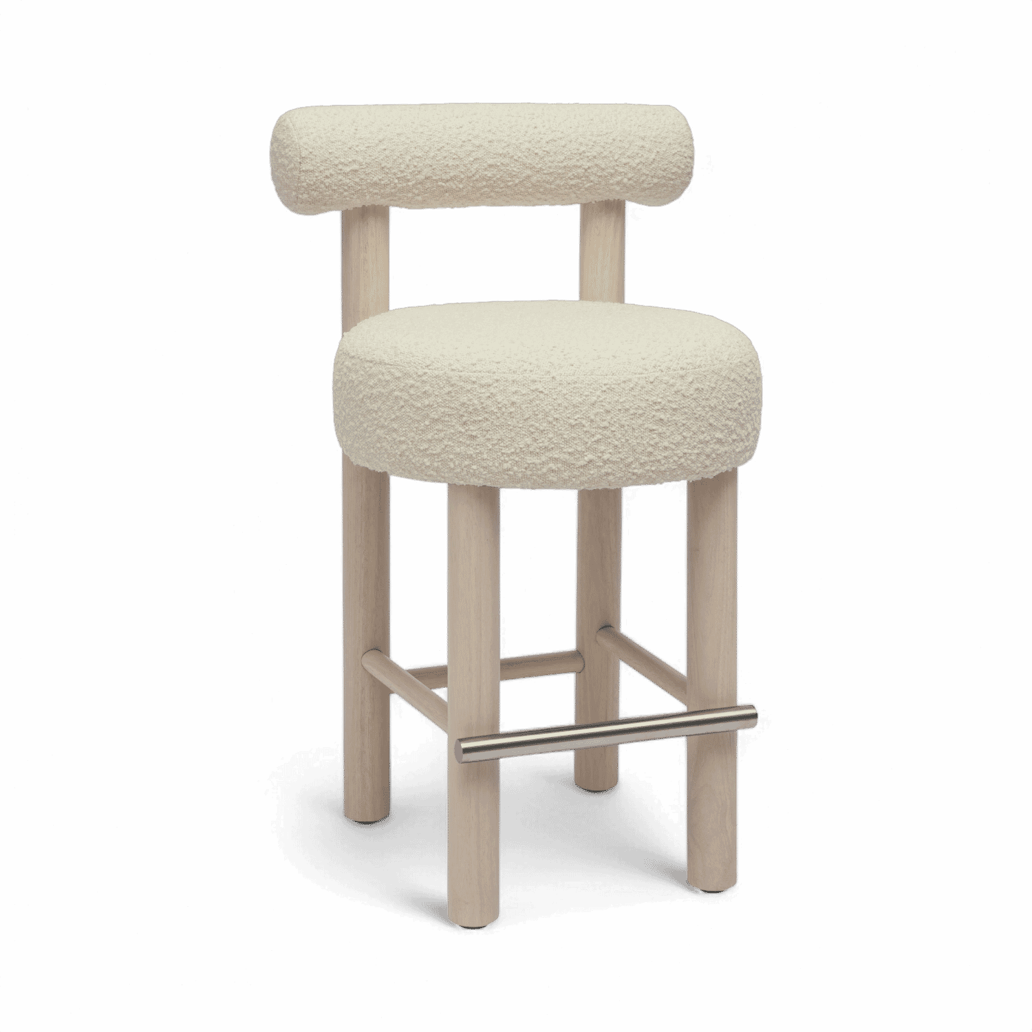 Tabouret de bar Arch en bois massif et boucle blanc cassé