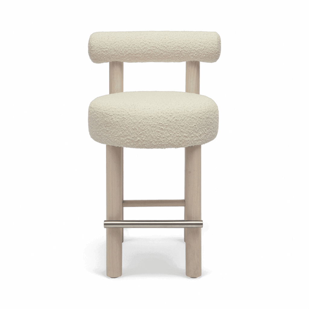 Tabouret de bar Arch en bois massif et boucle blanc cassé