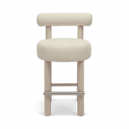 Tabouret de bar Arch en bois massif et boucle blanc cassé