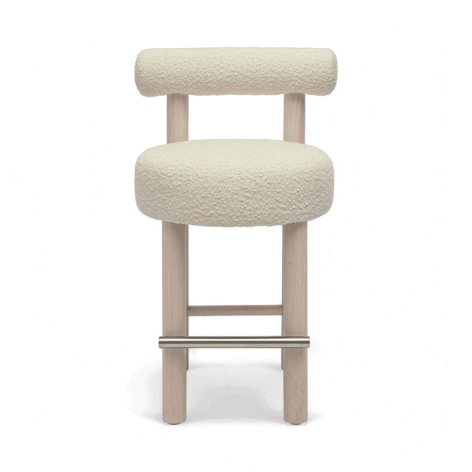Tabouret de bar Arch en bois massif et boucle blanc cassé