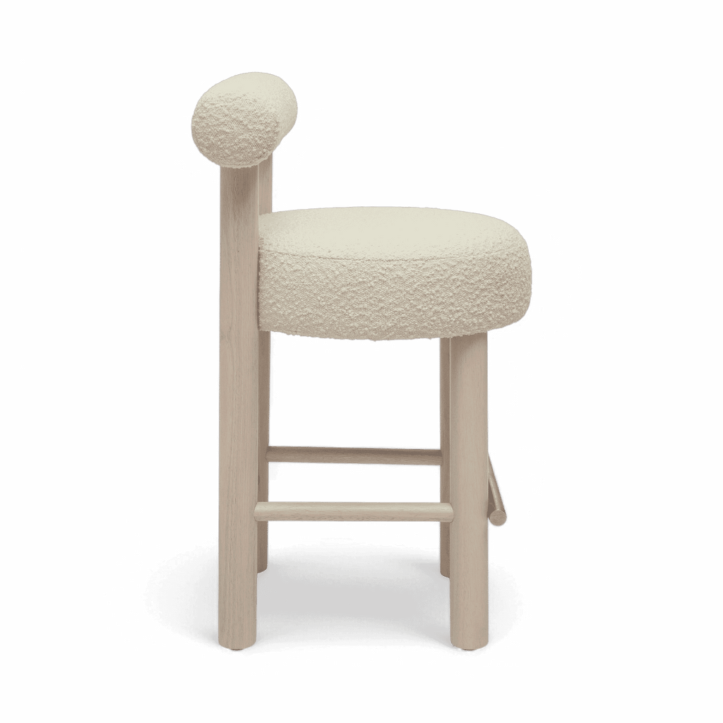 Tabouret de bar Arch en bois massif et boucle blanc cassé