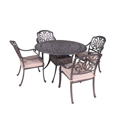 Ensemble de salle à manger rond 5 pièces en aluminium Saratoga avec coussins Sunbrella - Le meilleur du mobilier d'extérieur