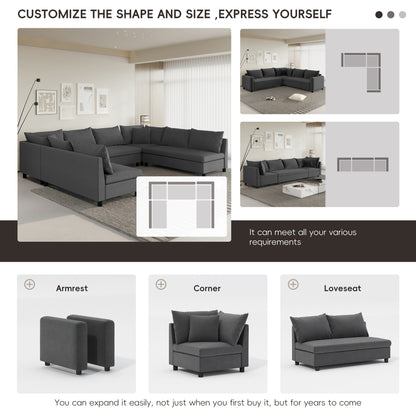 Canapé d'angle, canapé réversible en chenille en forme de U, combinaison libre, canapé convertible 8 places surdimensionné