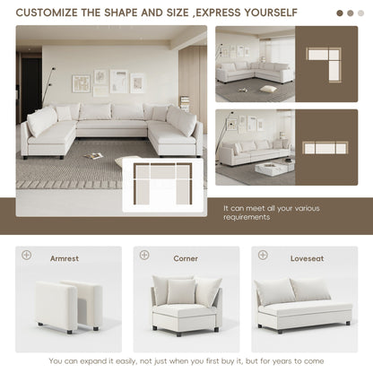 Canapé d'angle, canapé réversible en chenille en forme de U, combinaison libre, canapé convertible 8 places surdimensionné