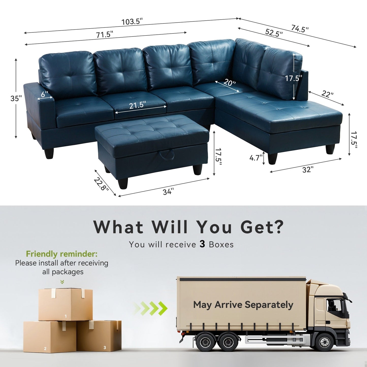 Ensemble de canapés 3 pièces en similicuir PU pour salon