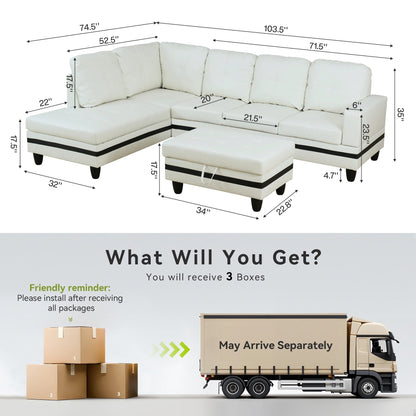 Ensemble de canapés 3 pièces en similicuir PU pour salon