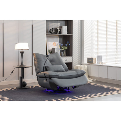 Fauteuil inclinable électrique pivotant avec haut-parleurs Bluetooth, support pour téléphone, ports de chargement USB et Type-C, rangement dissimulé dans l'accoudoir
