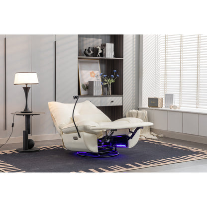 Fauteuil inclinable électrique pivotant avec haut-parleurs Bluetooth, support pour téléphone, ports de chargement USB et Type-C, rangement dissimulé dans l'accoudoir