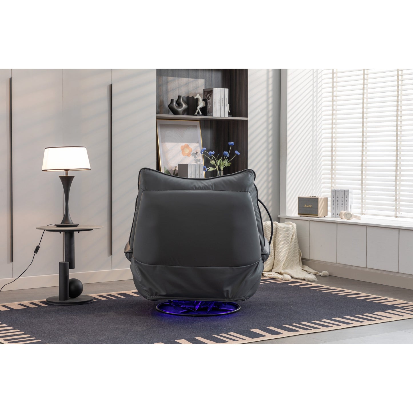 Fauteuil inclinable électrique pivotant avec haut-parleurs Bluetooth, support pour téléphone, ports de chargement USB et Type-C, rangement dissimulé dans l'accoudoir