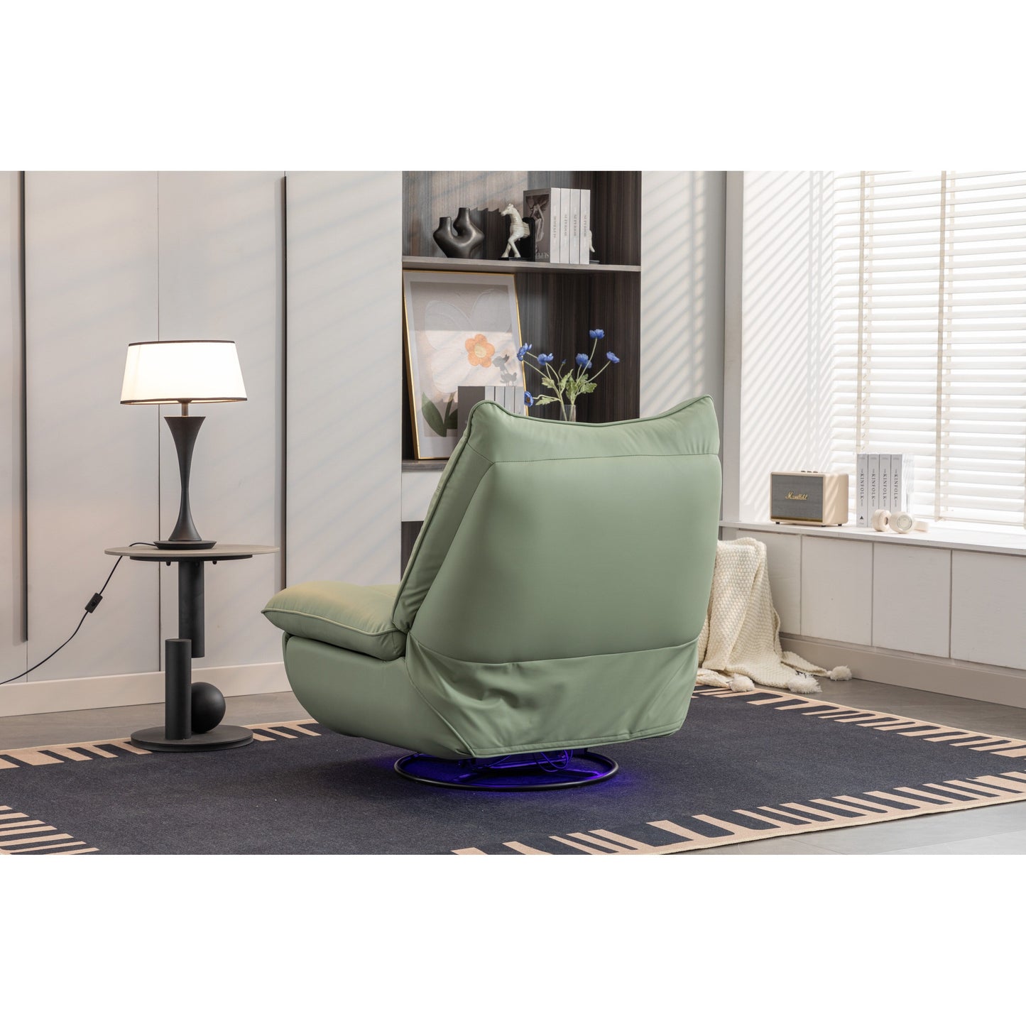 Fauteuil inclinable électrique pivotant avec haut-parleurs Bluetooth, support pour téléphone, ports de chargement USB et Type-C, rangement dissimulé dans l'accoudoir