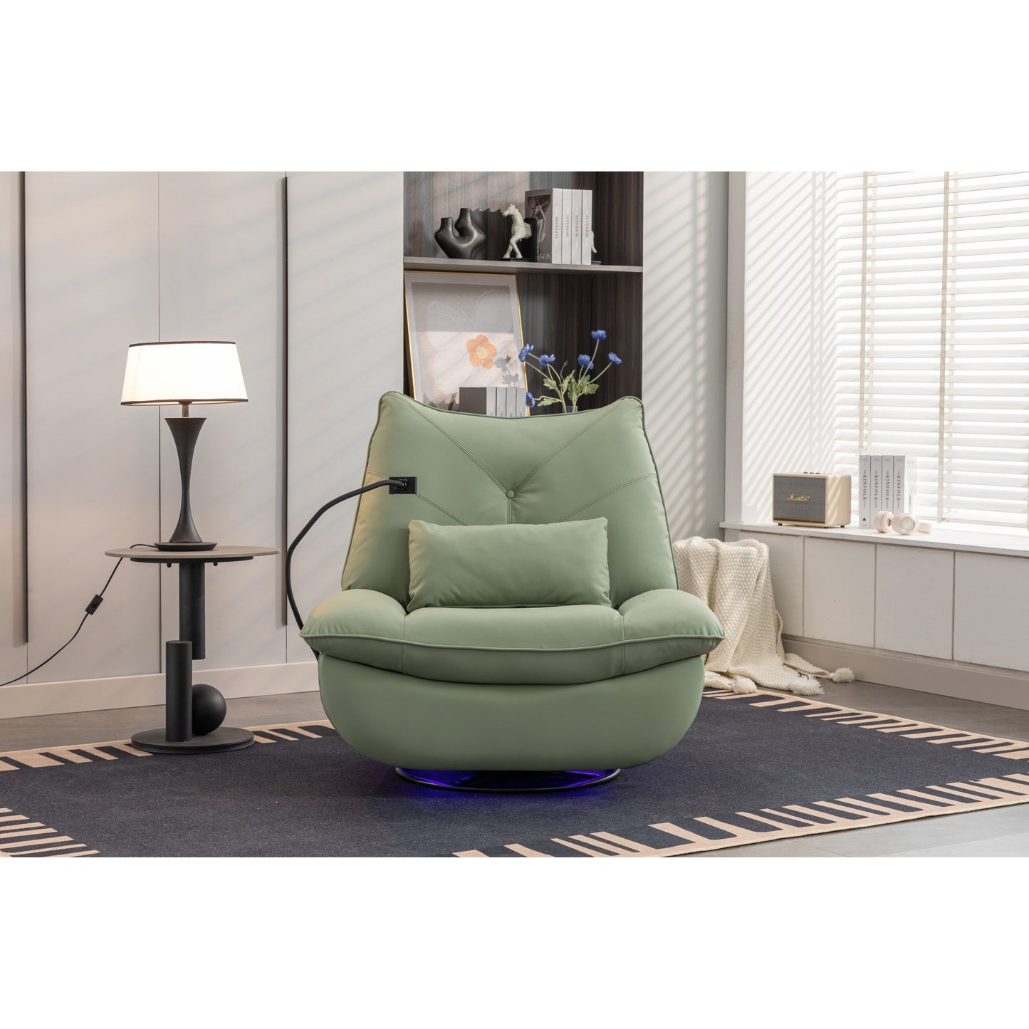 Fauteuil inclinable électrique pivotant avec haut-parleurs Bluetooth, support pour téléphone, ports de chargement USB et Type-C, rangement dissimulé dans l'accoudoir