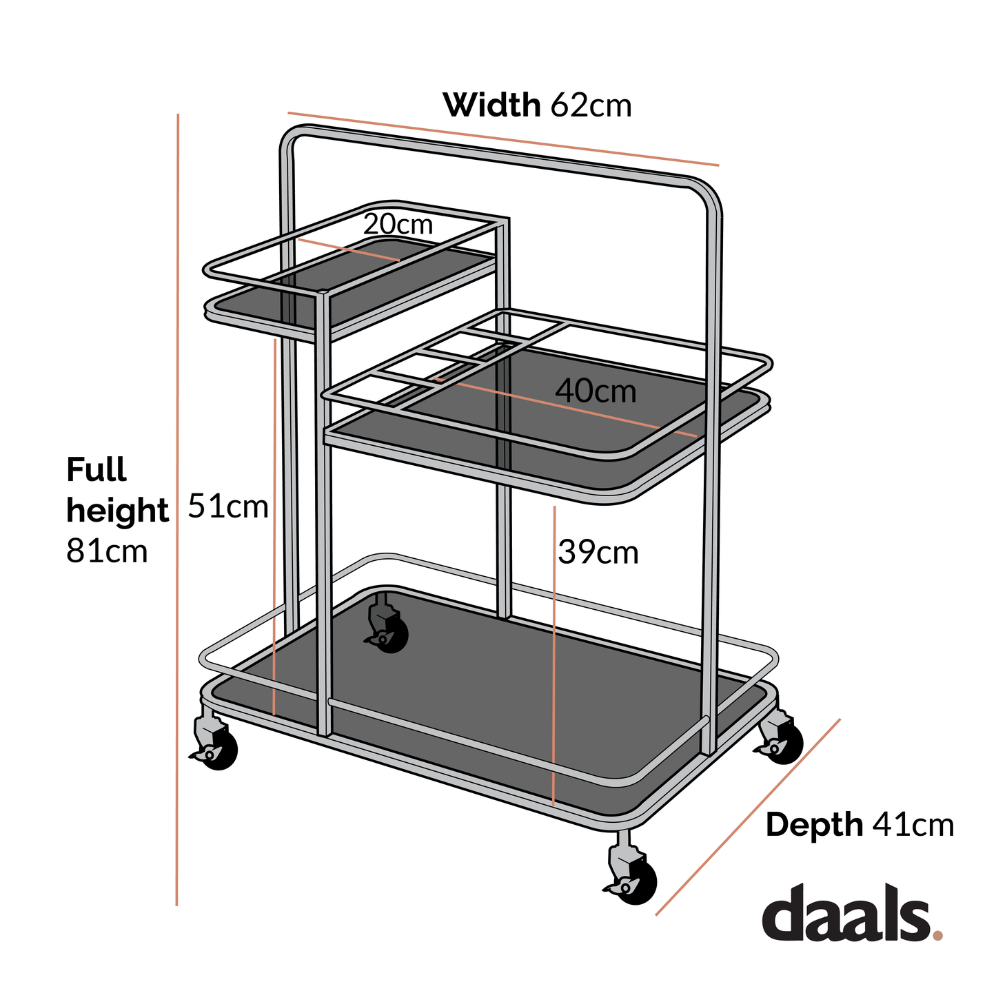 Chariot à boissons effet laiton antique Clémentine