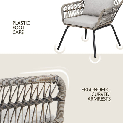 Ensemble bistro de conversation en résine tressée 3 pièces pour extérieur, mobilier de patio en rotin résistant aux intempéries avec coussins