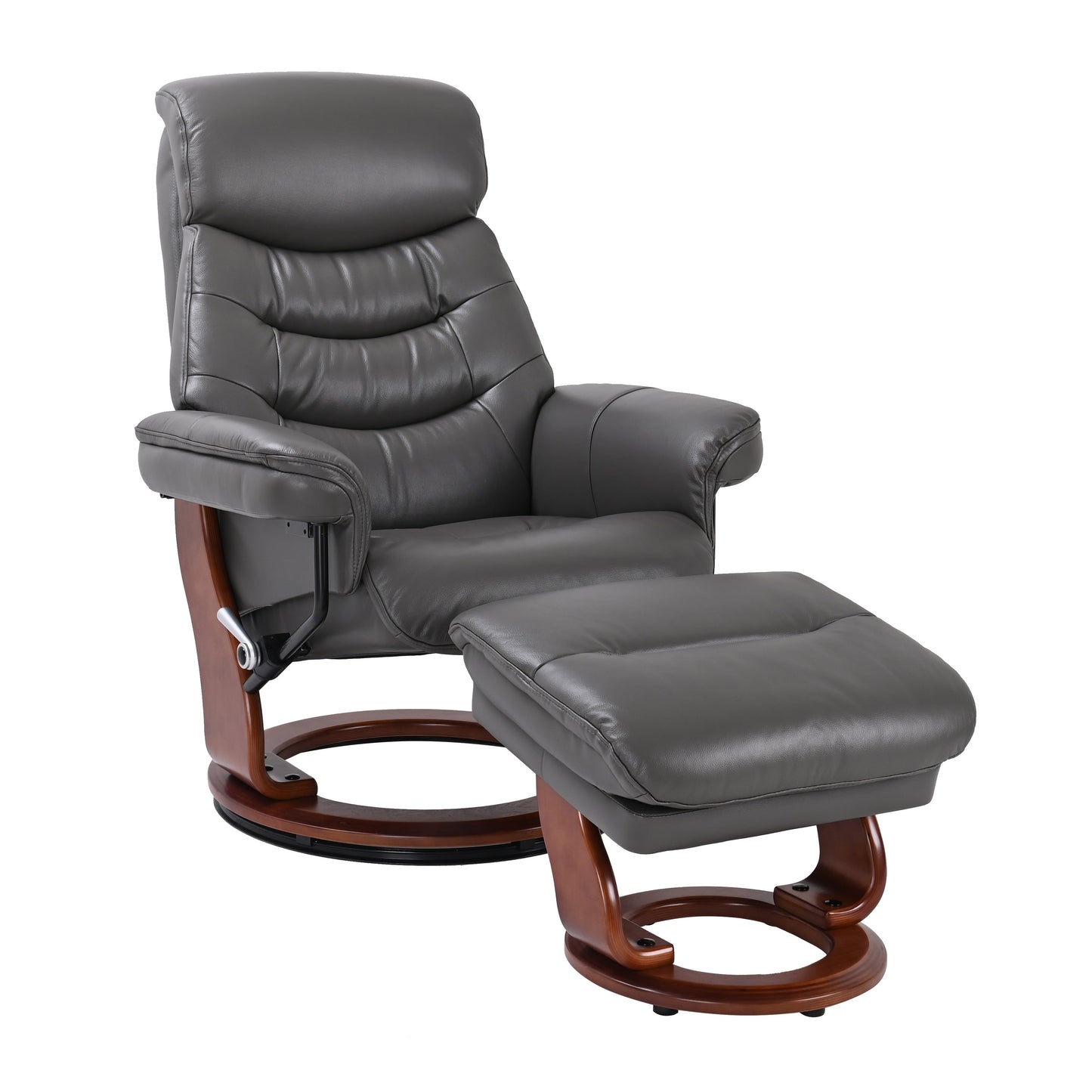 Fauteuil inclinable pivotant en cuir avec repose-pieds de rangement assorti