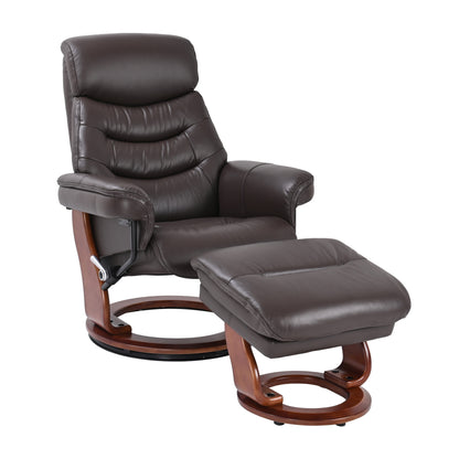 Fauteuil inclinable pivotant en cuir avec repose-pieds de rangement assorti