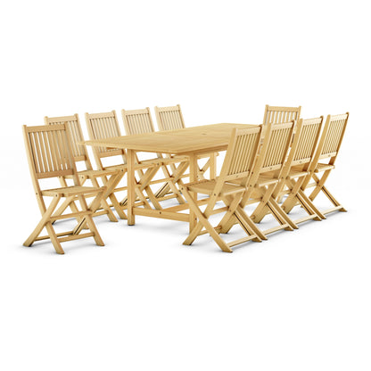 Ensemble de salle à manger d'extérieur Amazonia en bois de teck certifié FSC, 11 pièces - 10 à 11 couverts