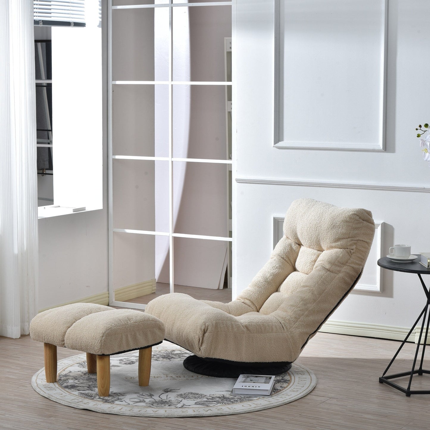 Ensemble fauteuil inclinable rembourré sans accoudoirs avec repose-pieds et appui-tête réglable