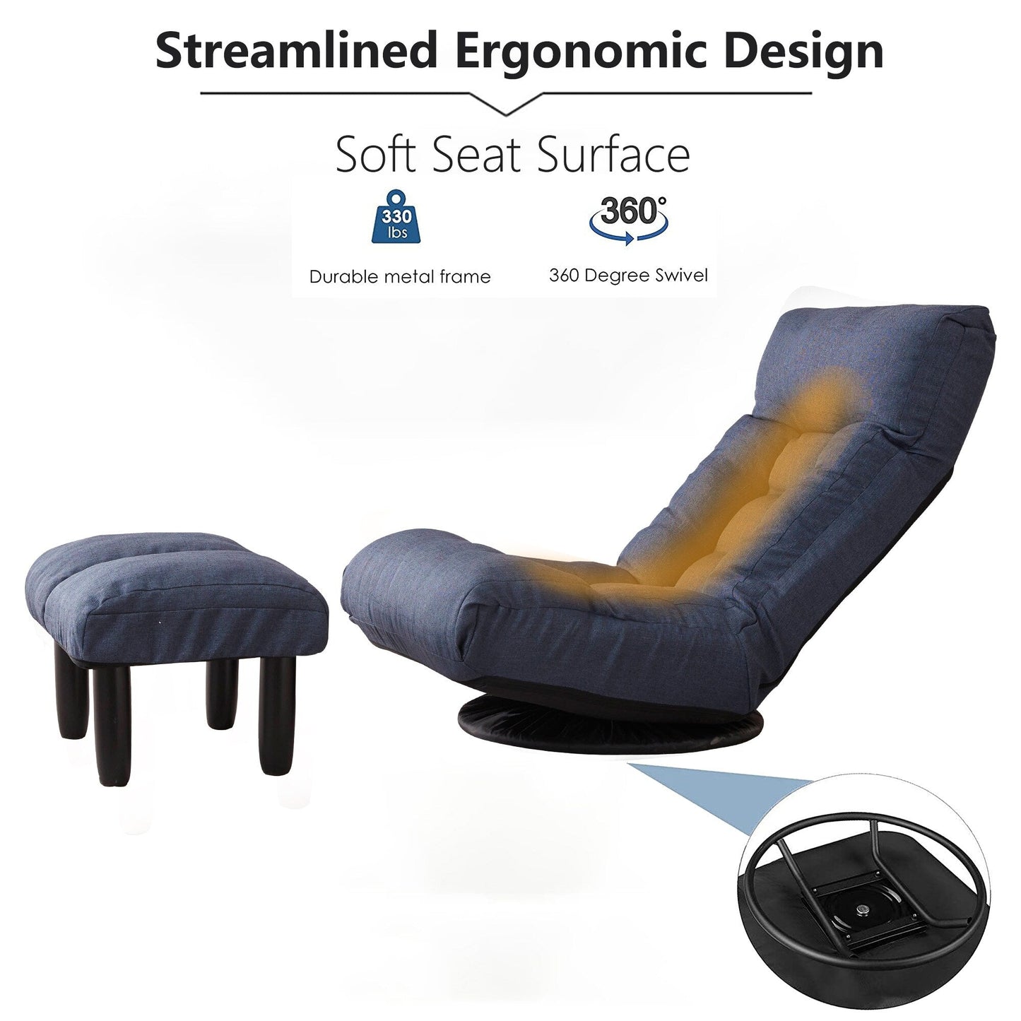 Ensemble fauteuil inclinable rembourré sans accoudoirs avec repose-pieds et appui-tête réglable