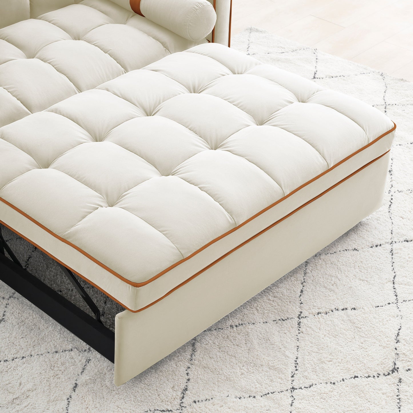 Canapé-lit convertible 2 places en velours de 140 cm avec lit gigogne, dossier inclinable, poches latérales et support pour téléphone