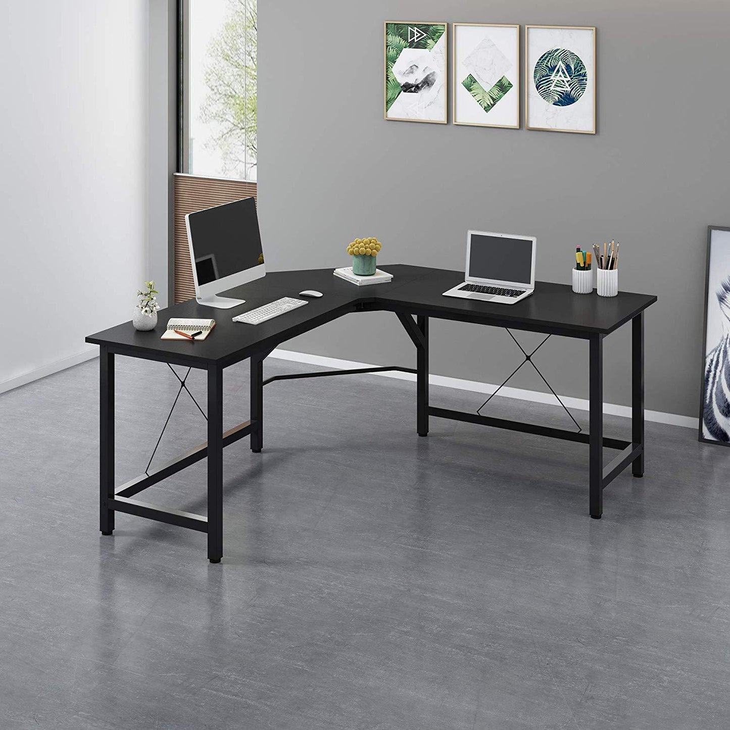 Bureau d'angle Munich en L noir