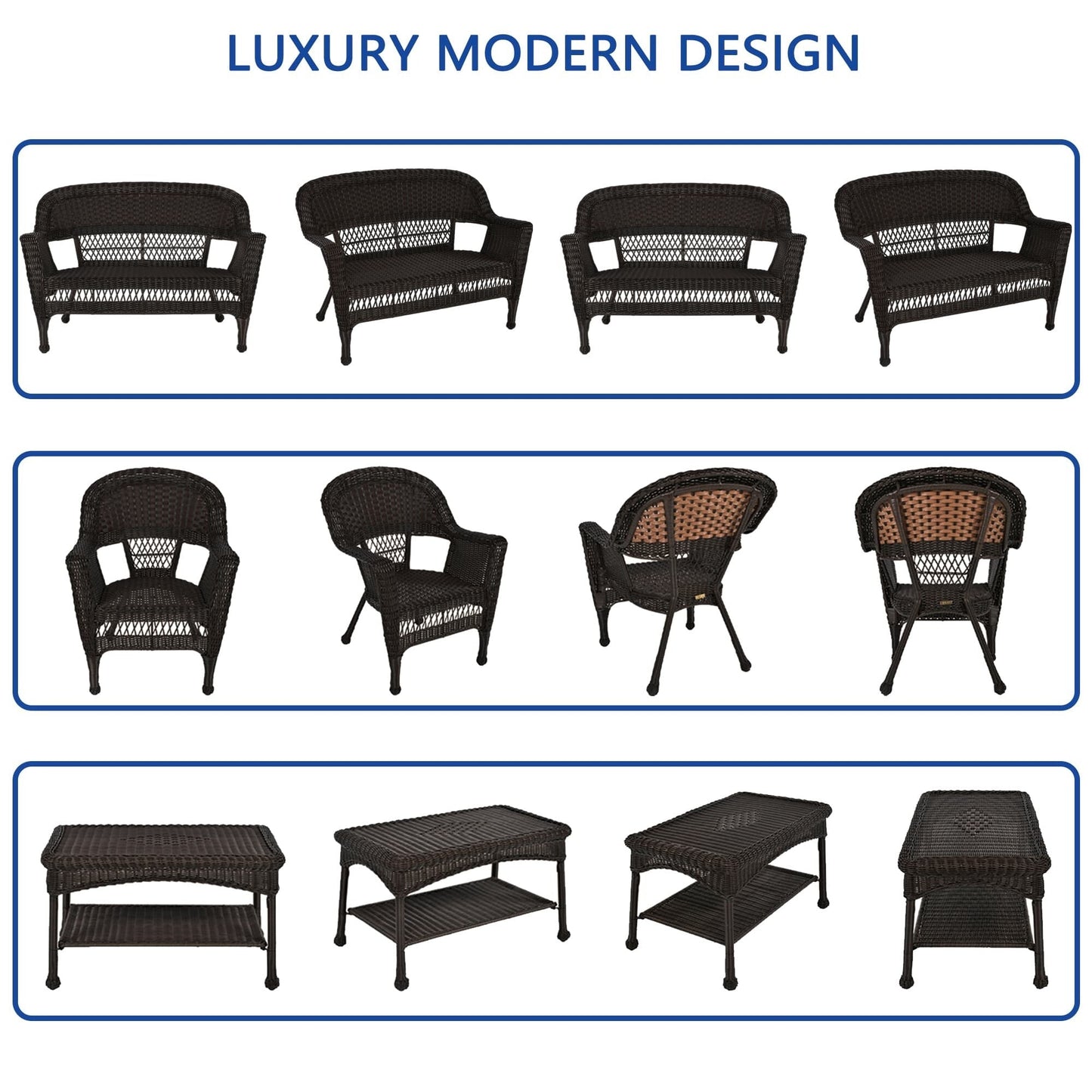 Ensemble de conversation 4 pièces en osier pour patio