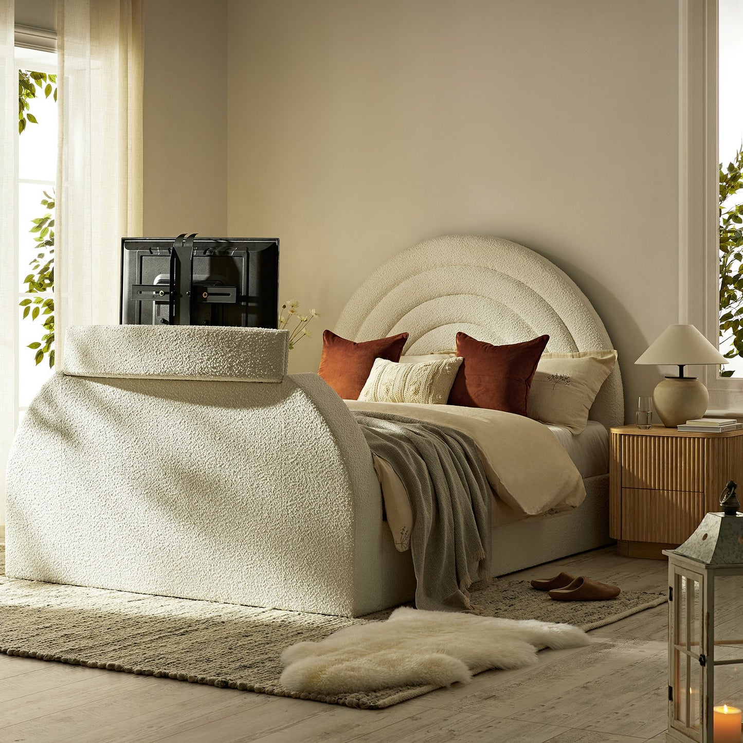 Lit TV ottoman Archer White Boucle