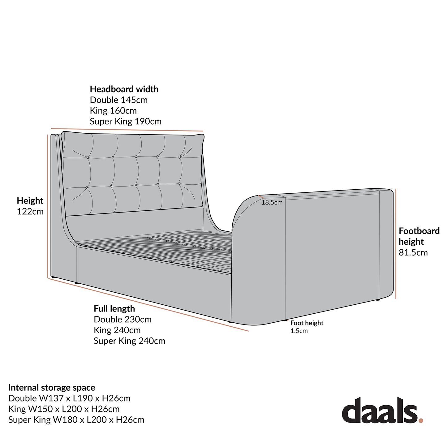 Lit TV ottoman en tissu Hadley Stone