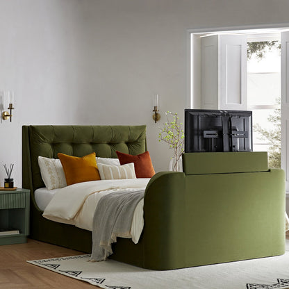 Lit TV ottoman en velours vert mousse Hadley