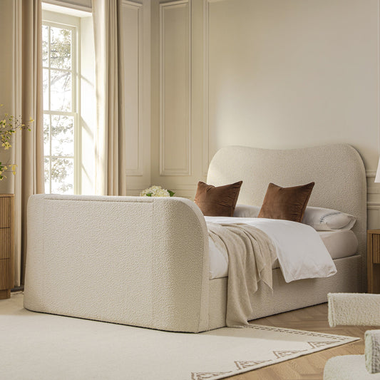 Tête de lit incurvée Egerie Beige Boucle Ottoman TV Bed