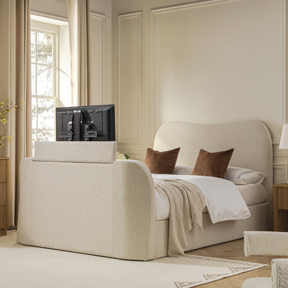 Tête de lit incurvée Egerie Beige Boucle Ottoman TV Bed