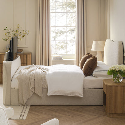 Tête de lit incurvée Egerie Beige Boucle Ottoman TV Bed
