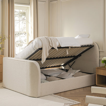 Tête de lit incurvée Egerie Beige Boucle Ottoman TV Bed