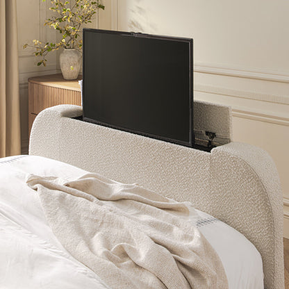 Tête de lit incurvée Egerie Beige Boucle Ottoman TV Bed