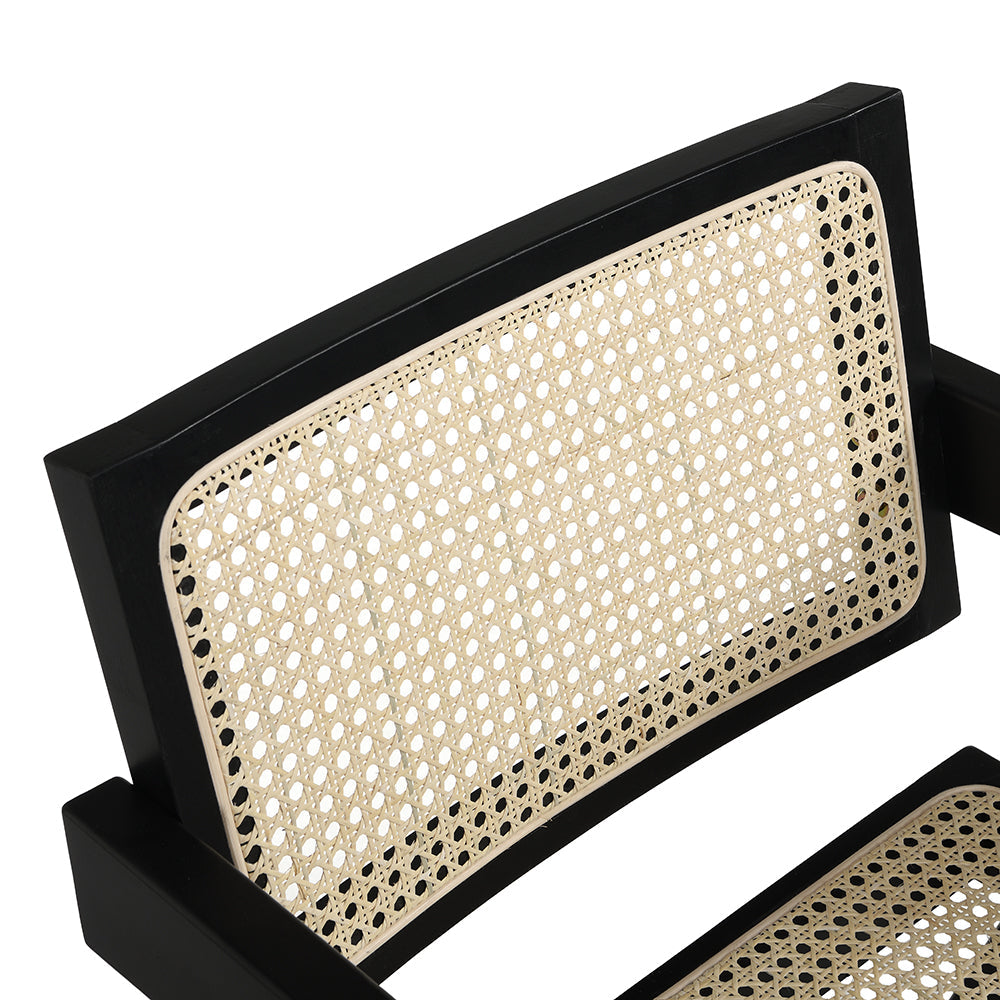 Chaise de salle à manger Jeanne en rotin et hêtre massif de couleur noire