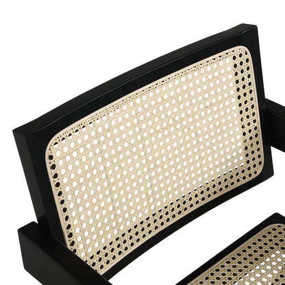 Chaise de salle à manger Jeanne en rotin et hêtre massif de couleur noire