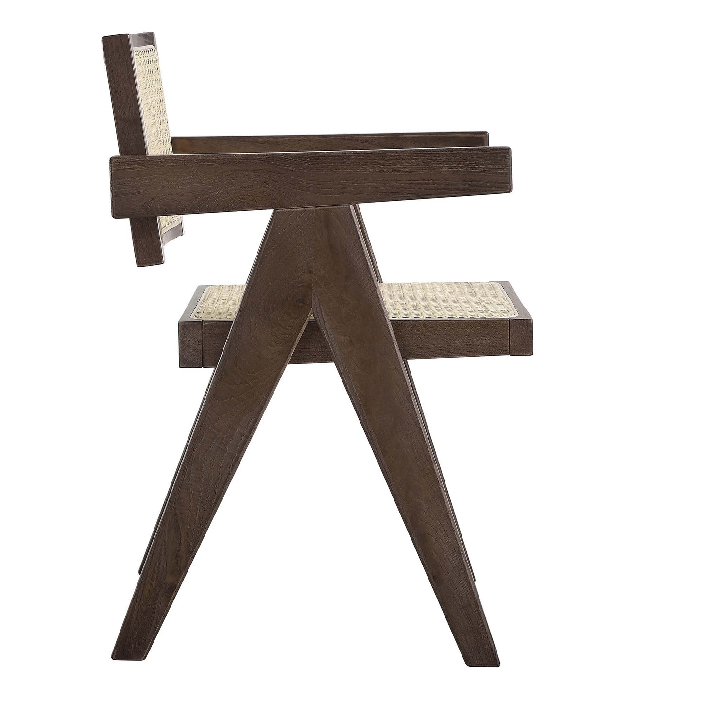 Chaise de salle à manger Jeanne en noyer foncé, rotin et hêtre massif