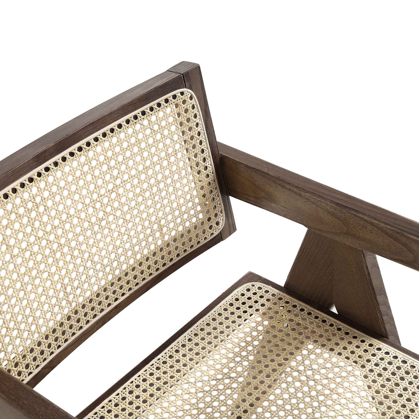 Chaise de salle à manger Jeanne en noyer foncé, rotin et hêtre massif