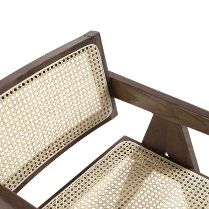 Chaise de salle à manger Jeanne en noyer foncé, rotin et hêtre massif