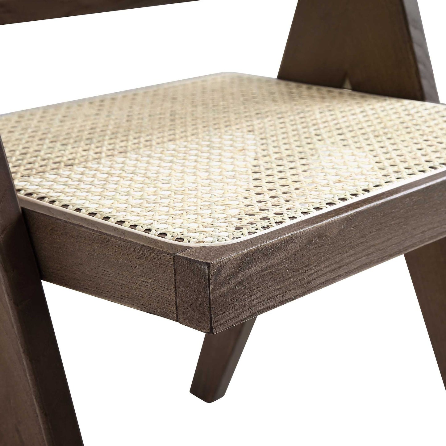 Chaise de salle à manger Jeanne en noyer foncé, rotin et hêtre massif