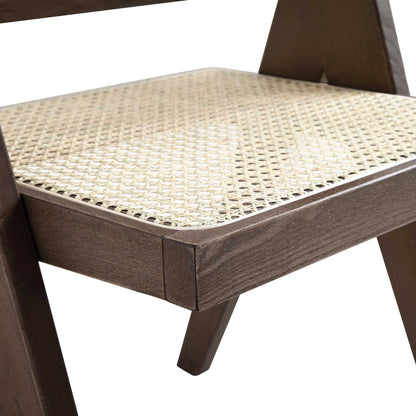 Chaise de salle à manger Jeanne en noyer foncé, rotin et hêtre massif