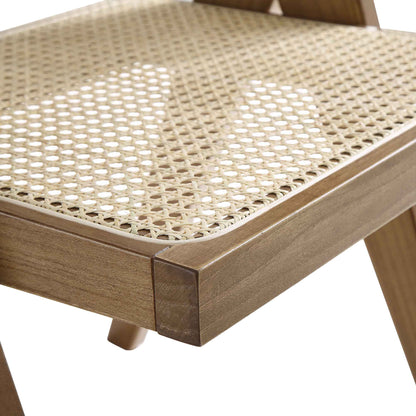 Chaise de salle à manger Jeanne en noyer clair, rotin et hêtre massif