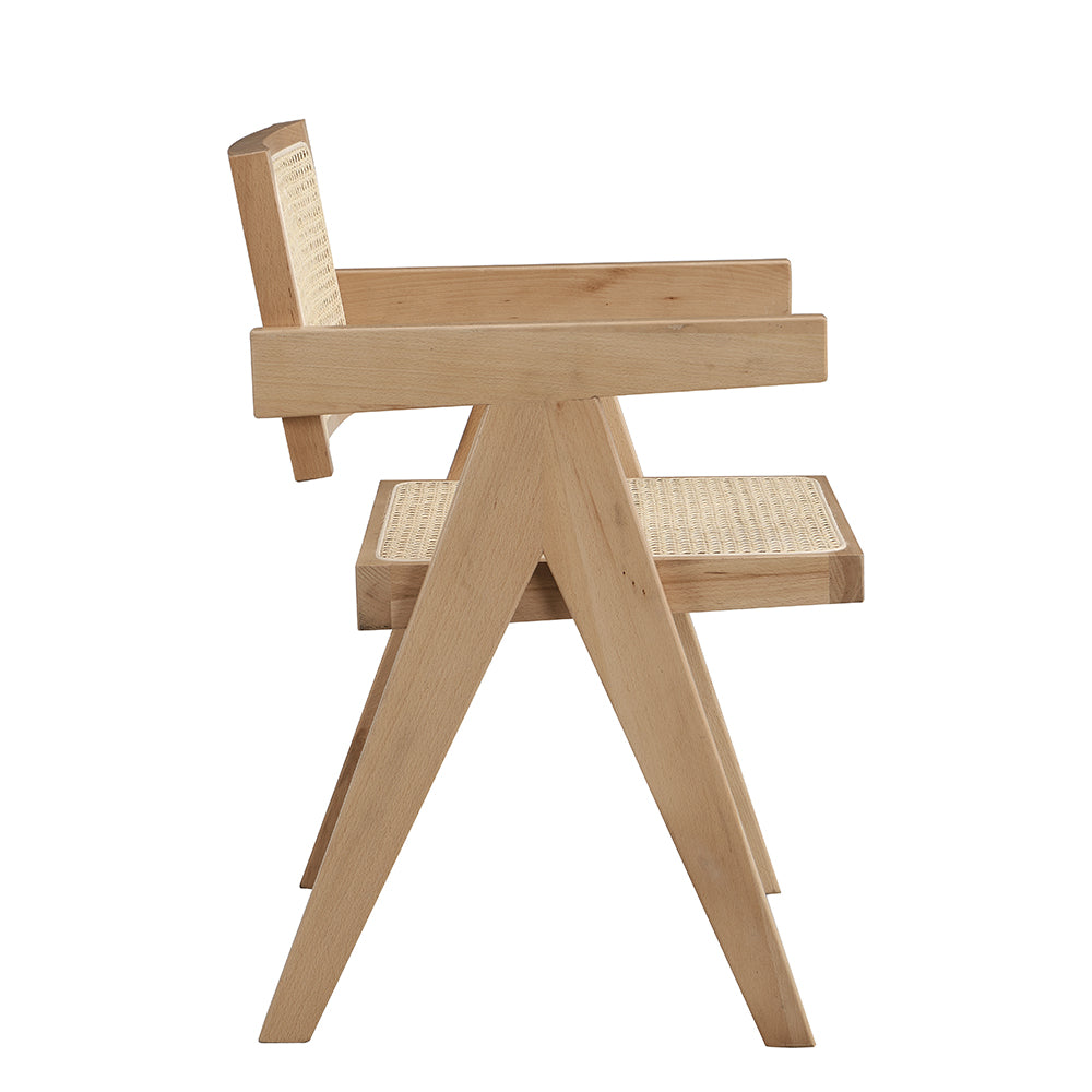 Chaise de salle à manger Jeanne en bois de hêtre massif et rotin couleur naturelle