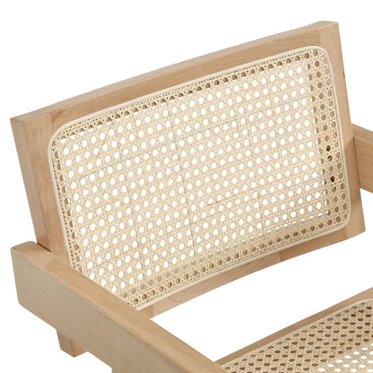 Chaise de salle à manger Jeanne en bois de hêtre massif et rotin couleur naturelle