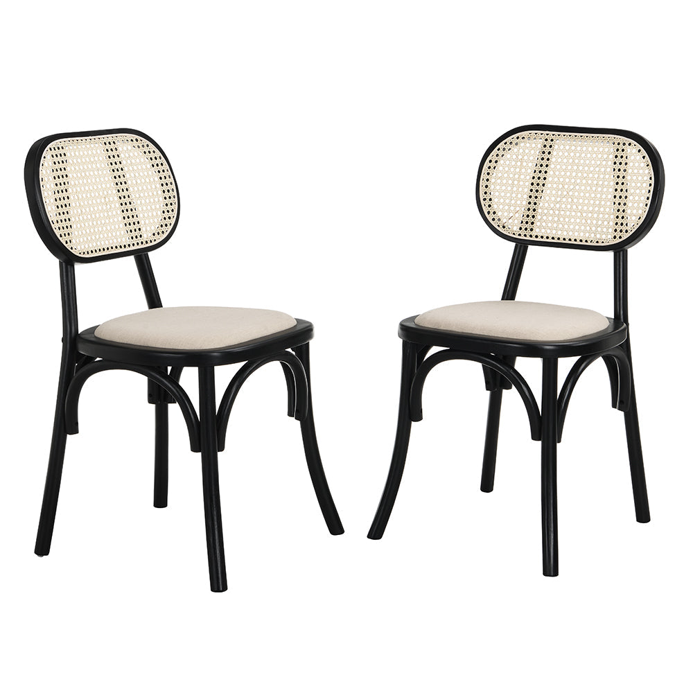 Ensemble de 2 chaises de salle à manger Anya en rotin et tissu, couleur noire
