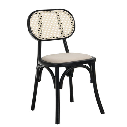 Ensemble de 2 chaises de salle à manger Anya en rotin et tissu, couleur noire
