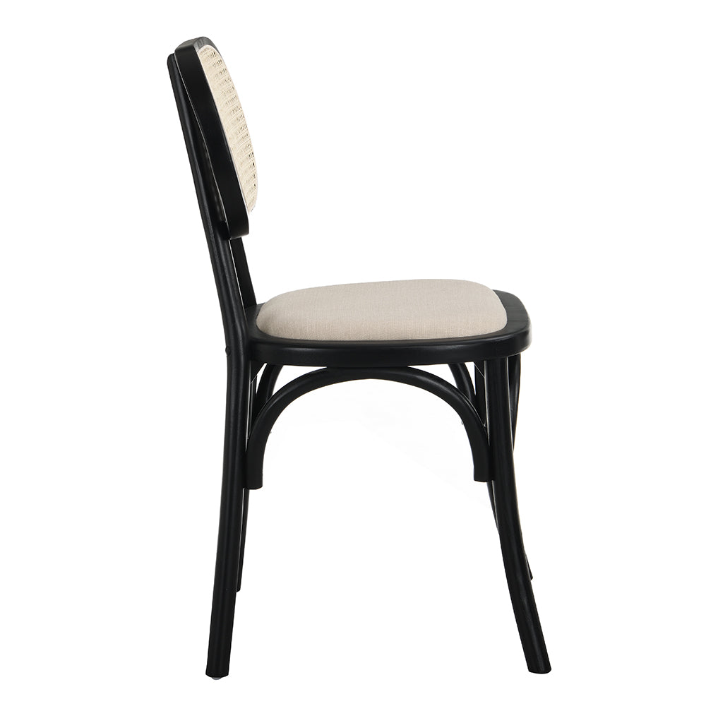 Ensemble de 2 chaises de salle à manger Anya en rotin et tissu, couleur noire