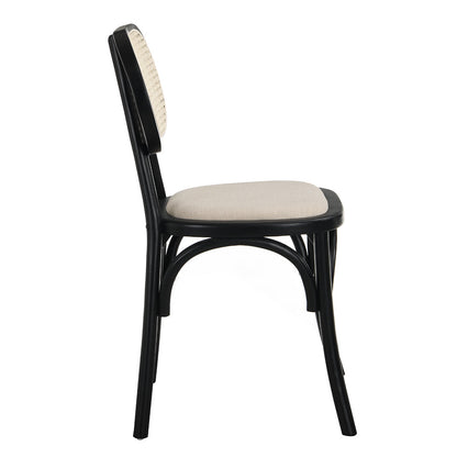 Ensemble de 2 chaises de salle à manger Anya en rotin et tissu, couleur noire