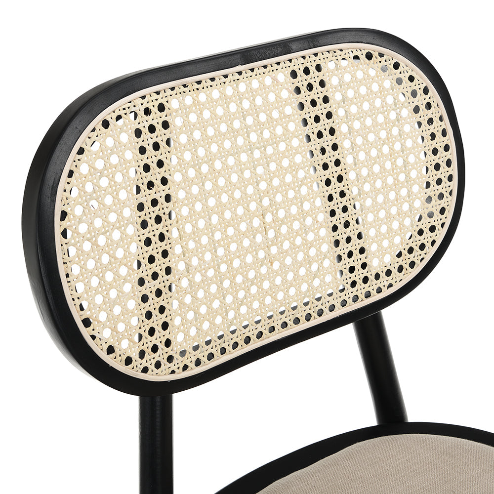 Ensemble de 2 chaises de salle à manger Anya en rotin et tissu, couleur noire