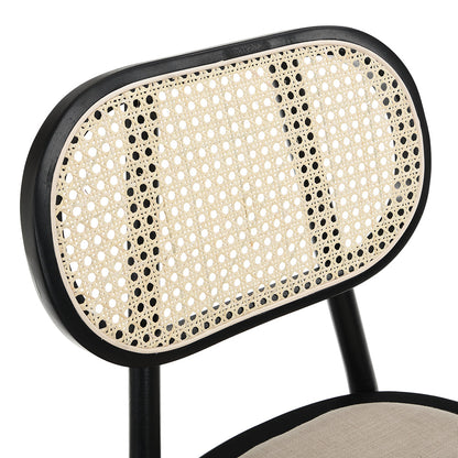 Ensemble de 2 chaises de salle à manger Anya en rotin et tissu, couleur noire